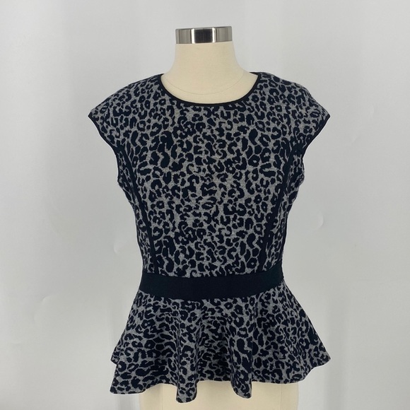 Rebecca Taylor Animal Print Peplum Cap Sleeve Top - Picture 1 of 10